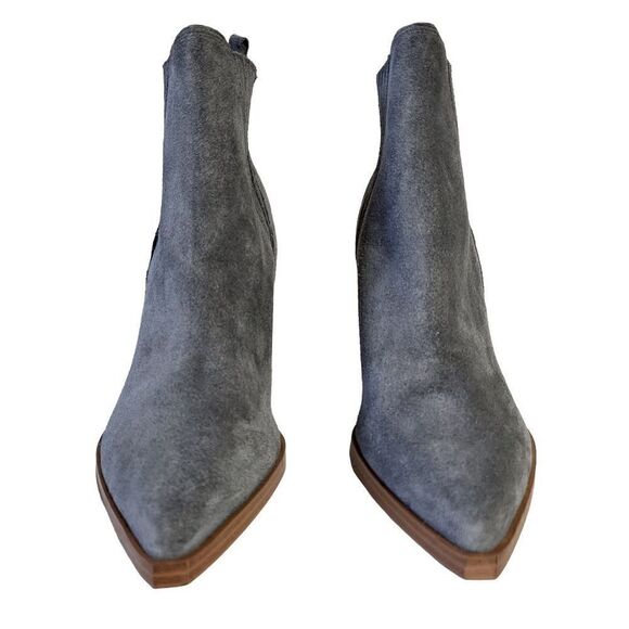 Marc Fisher Gray Suede Pointed Toe Western Block Heel Ankle Boot Size 8.5 - Picture 4 of 16